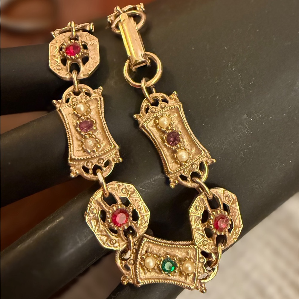 Victorian Style Bracelet Faux Gem Links Unmarked